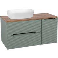 Bathroom Kingdom Monza Green & Walnut Fluted Wall Hung Vanity Basin 900mm