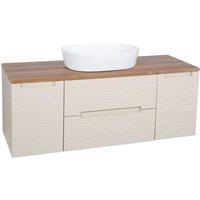 Bathroom Kingdom Monza Oatmeal & Walnut Fluted Wall Hung Vanity Drawer Basin 1200mm