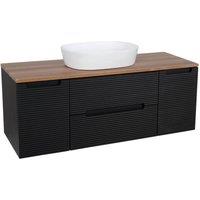 Bathroom Kingdom Monza Black & Walnut Fluted Wall Hung Vanity Drawer Basin 1200mm