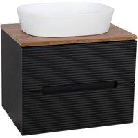 Bathroom Kingdom Monza Black & Walnut Fluted Wall Hung Vanity Basin 600mm