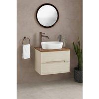 Bathroom Kingdom Monza Oatmeal & Walnut Fluted Wall Hung Vanity Basin 600mm