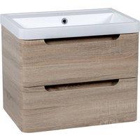 Bathroom Kingdom Monza Oak Wall Hung Basin Drawer Vanity 600mm