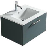 Bathroom Kingdom Piatta Smoked Sage Wall Hung Basin Drawer Vanity 600mm in Teal