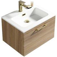 Bathroom Kingdom Piatta Oak Wall Hung Basin Drawer Vanity 600mm