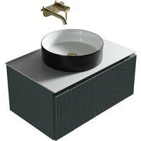 Bathroom Kingdom Flauto Smoked Sage Wall Hung Basin Vanity 600mm in Dark Green