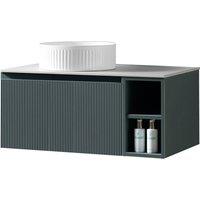 Bathroom Kingdom Flauto Smoked Sage Wall Hung Basin Vanity 800mm in Dark Green