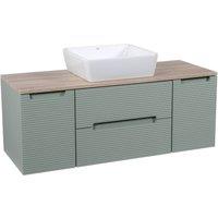 Bathroom Kingdom Monza Green & Oak Fluted Wall Hung Drawer Basin Vanity 1200mm