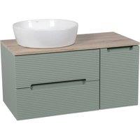 Bathroom Kingdom Monza Green & Oak Fluted Wall Hung Basin Vanity 900mm