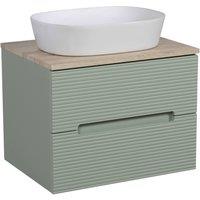 Bathroom Kingdom Monza Green & Oak Fluted Wall Hung Basin Vanity 600mm