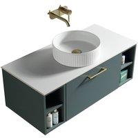 Bathroom Kingdom Piatta Smoked Sage Wall Hung Basin Drawer Vanity 1000mm in Dark Green