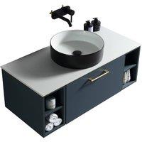 Bathroom Kingdom Piatta Midnight Wall Hung Basin Drawer Vanity 1000mm in Blue