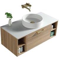 Bathroom Kingdom Piatta Oak Wall Hung Basin Drawer Vanity 1000mm