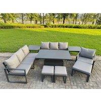 Fimous Aluminum 10-Seater Patio Set with Lifting Table & 2 Side Tables in Dark Grey