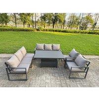 Fimous Aluminum 8-Seater Patio Set with Lifting Table & 2 Chairs in Dark Grey