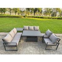 Fimous Aluminum 8-Seater Patio Set with Lifting Table, 2 Chairs & Side Table in Dark Grey