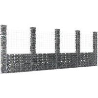 Berkfield Home U-shape Gabion Basket with 5 Posts Iron 500x20x200 cm in Silver | Size: 500 x 20 x 200 cm