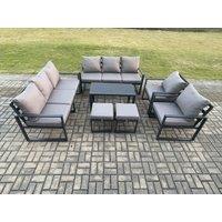 Fimous Aluminium Outdoor Garden Furniture Lounge Sofa 2 PC Chairs Oblong Coffee Table Sets with 2 Small Footstool Dark Grey