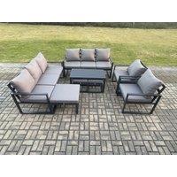 Fimous Aluminium Outdoor Garden Furniture Lounge Sofa 2 PC Chairs Oblong Coffee Table Sets with 3 Footstools Dark Grey