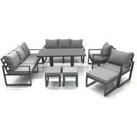 Fimous Garden Sofa Set Aluminium Furniture Rising Dining Tabe Set with 2 Chair 3 Footstools Dark Grey