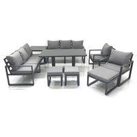 Fimous Garden Sofa Set Aluminium Furniture Rising Dining Tabe Set with 2 Chair 3 Footstools Side Table Dark Grey