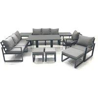 Fimous Garden Sofa Set Aluminium Furniture Rising Dining Tabe Set with 2 Chair 3 Footstools 2 Side Tables Dark Grey