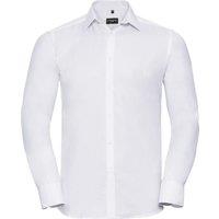 Russell Collection Men's Herringbone Long-Sleeved Formal Shirt in White | Size: 16.5 in