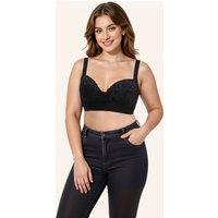 MODISHION Women's Front Button Underwired Bra with Lace Floral Pattern in Black | Size: 40C-D