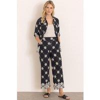 Klass. Women's Embroidered Wide Leg Pull On Cotton Trousers in Black | Size: 10
