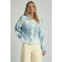 Native Youth Women's Knitted Sailor-Style Collar Floral Button Cardigan in Blue | Size: Small