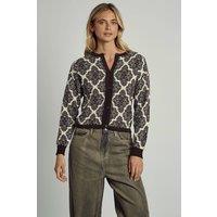 Native Youth Women's Cotton Jacquard Patterned Button Cardigan in Brown | Size: XS