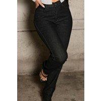 Femme Luxe Women's Black High Waisted Button Up Straight Leg Denim Jeans - Karen | Size: 8