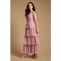 Oasis Women's Strappy Tiered Frill Midaxi Dress in Dusty Rose | Size: 8