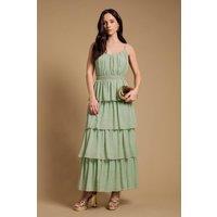 Oasis Women's Strappy Tiered Frill Midaxi Dress in Light Green | Size: 8