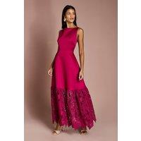 Coast Women's Petite Lace Hem Structured Satin Maxi Dress in Magenta | Size: 4