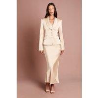 Coast Women's Satin Detail Fitted Midi Skirt in Champagne | Size: 18