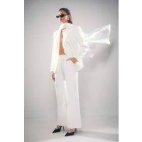 MissPap Women's Satin Scarf Detail Longline Blazer Co-Ord in Ivory | Size: 16