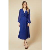 Dorothy Perkins Women's Twist Front Pleated Skirt Midi Dress in Cobalt | Size: 16