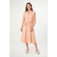Wallis Women's Petite Cotton Lace Belted Shirt Dress in Peach | Size: 12
