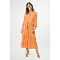 Wallis Women's Petite Chiffon Plait Detail Pleated Midi Dress in Orange | Size: 12