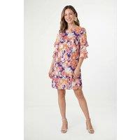 Wallis Women's Petite Floral Burn Out Ruffle Shift Dress in Navy | Size: 8