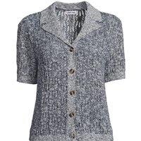 Lands' End Women's Short Sleeve Pointelle Shirt With Linen in Dark Navy | Size: 20