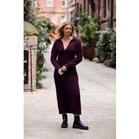 Native Youth Women's Knitted Polo-Style V-Neck Knitted Midi Dress in Burgundy | Size: XS