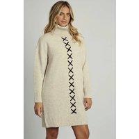 Native Youth Women's Stitch Detail Roll Neck Knitted Jumper Mini Dress in Cream | Size: XS
