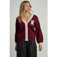 Native Youth Women's Varsity-Style Knitted Button Cardigan in Burgundy | Size: Small