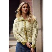 Native Youth Women's Textured Jacquard Wide Collar Button Cardigan in Green | Size: XS