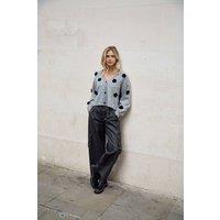 Native Youth Women's V-Neck Floral Knitted Cardigan in Grey | Size: XS