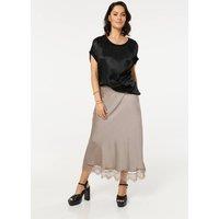 Liquorish Women's Taupe Lace Trim Satin Maxi Skirt