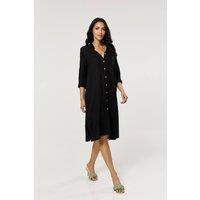 Liquorish Women's Black Linen Blend Midi Dress | Size: Medium/Large