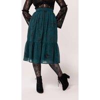 Hell Bunny Women's Green Snake Star Print Chiffon Midi Skirt Gathered Waist Panel Detail | Size: Small