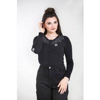 Hell Bunny Women's Spider Web Embroidered Fitted Cardigan With Dome Buttons in Black | Size: XL